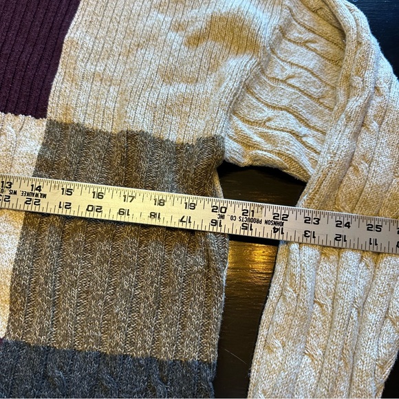 Vintage Liberty Sweater Large Cable Knit Crewneck  Patchwork Look Cream Red - Picture 3 of 5